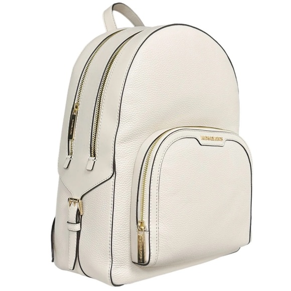 Michael Kors Large Zip Pocket Backpack Light Cream Pebbled Leather - Picture 3 of 4